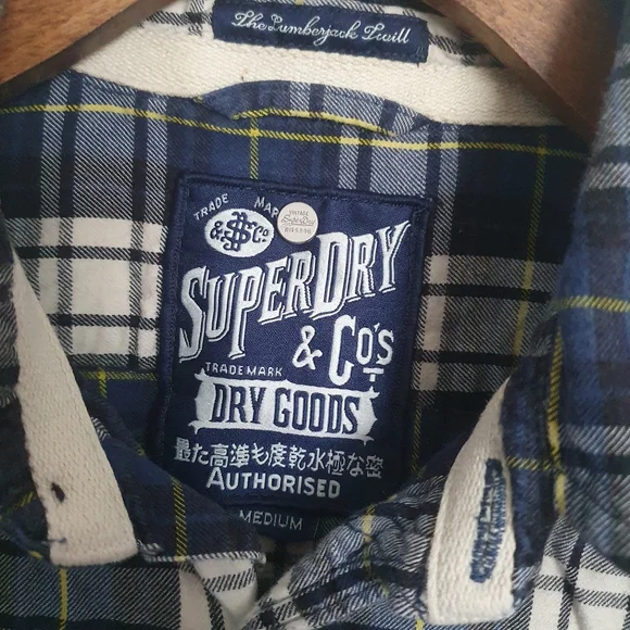 Superdry navy check shirt Medium mens slim fit - Picture 4 of 5